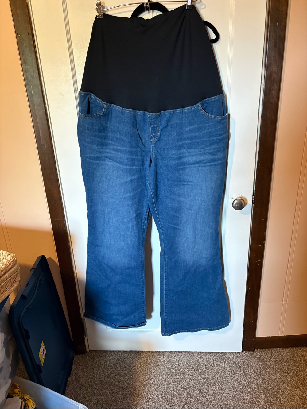 Isabel Maternity by Ingrid & Isabel Blue Denim Flare Jeans with Black Waistband